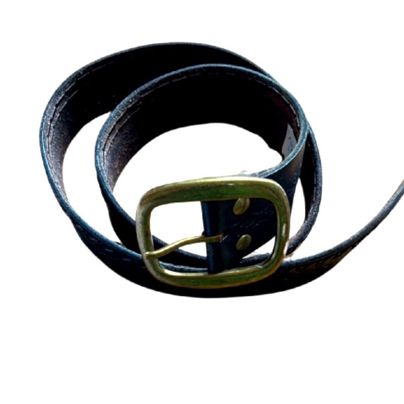 Black Leather Belt with Brass Buckle
